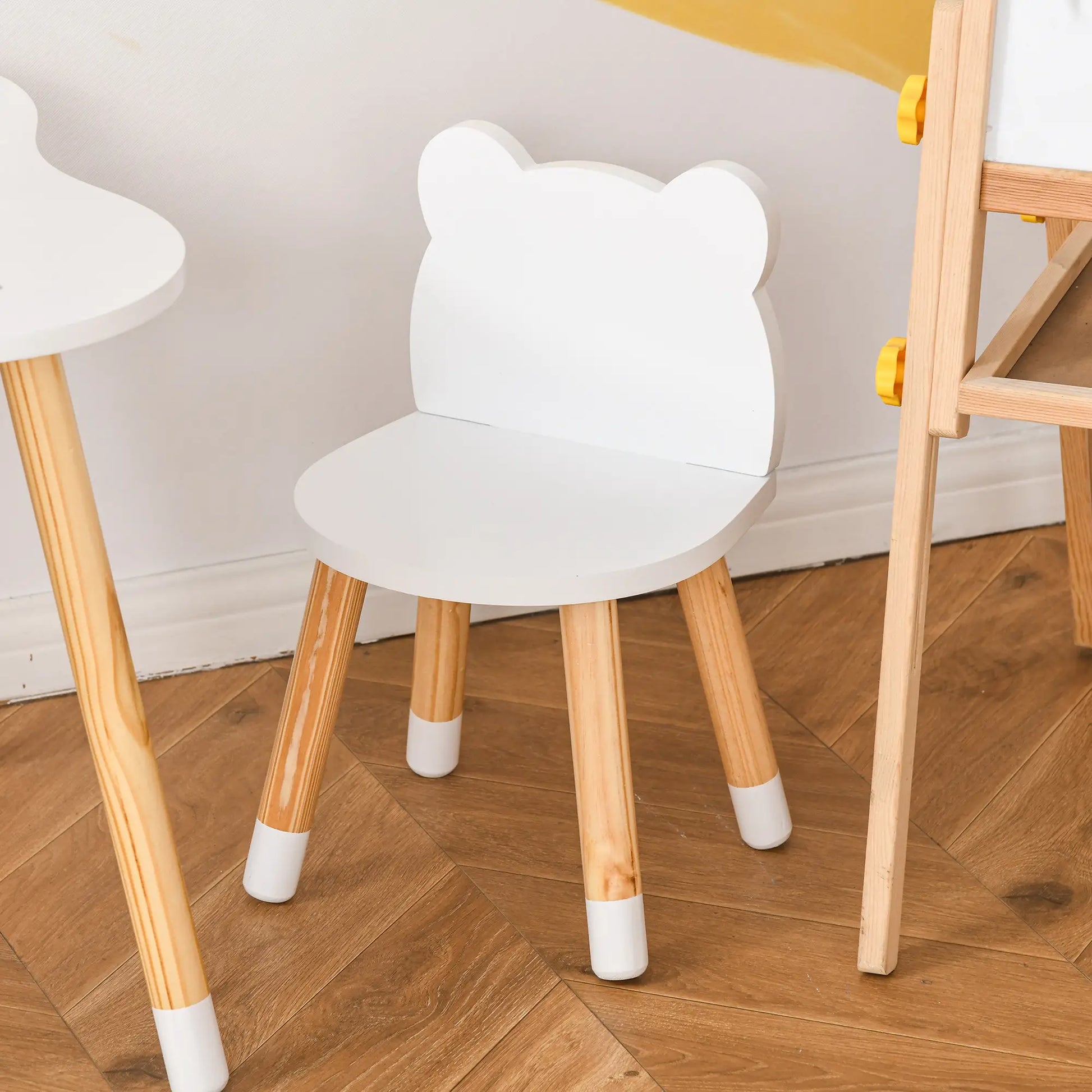 Kids Wooden Table, 2 Chairs Set, Bear Shape, Rounded Corners, White Kids Table Sets at Gallery Canada