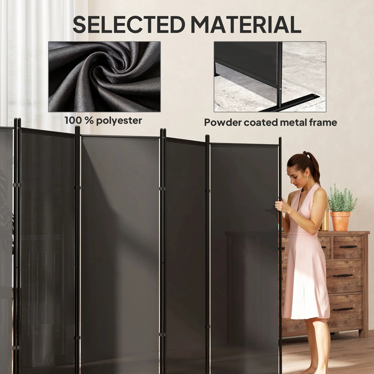6 Ft Room Divider, Folding Privacy Screen, Charcoal Grey Room Dividers at Gallery Canada