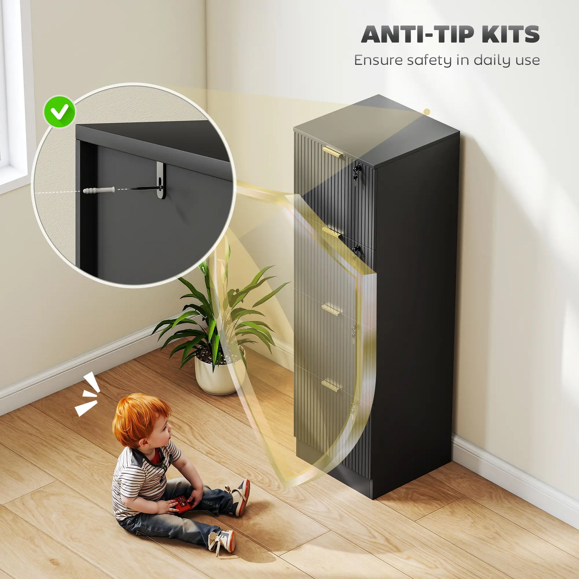 Lockable 4 Drawer Filing Cabinet, Adjustable Hanging Rails, Black Office Cabinets & Cupboards at Gallery Canada