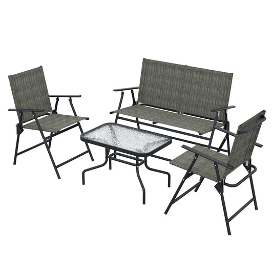 Outdoor 4-Piece Patio Set, 2 Foldable Armchairs, Loveseat, Glass Table, Brown Patio Furniture Sets Dark Grey, Mixed Brown at Gallery Canada