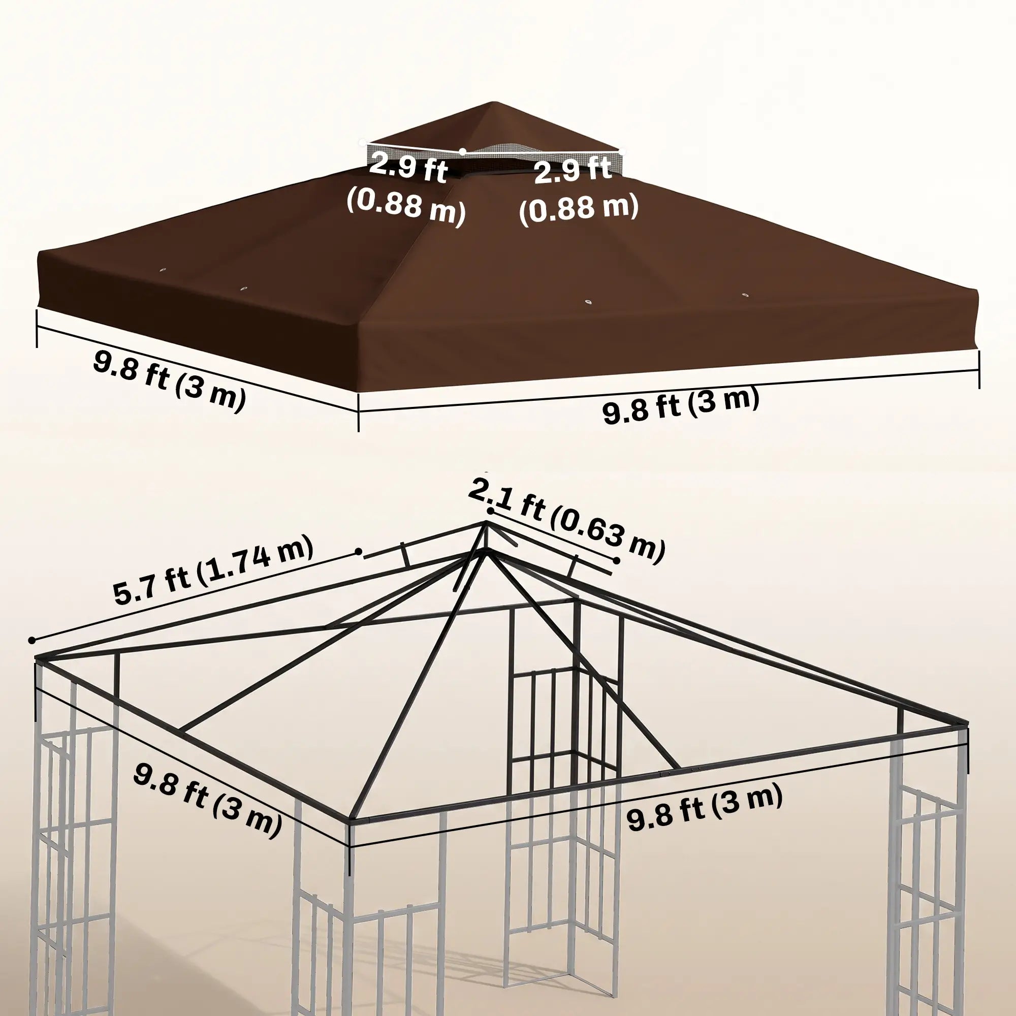 10' x 10' Gazebo Replacement Cover, 2-Tier Roof, UPF30+, Coffee Gazebo Canopy Replacement at Gallery Canada