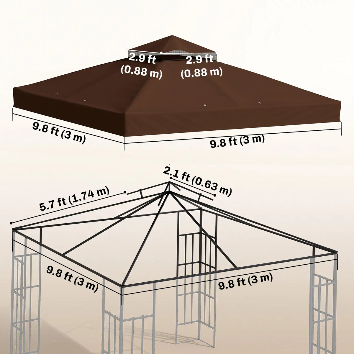 10' x 10' Gazebo Replacement Cover, 2-Tier Roof, UPF30+, Coffee Gazebo Canopy Replacement at Gallery Canada