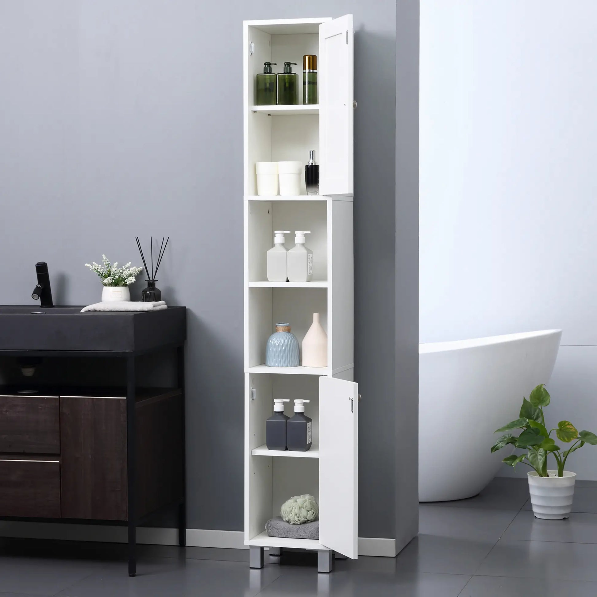 Tall Bathroom Storage Cabinet with Mirror, Adjustable Shelves, White Bathroom Cabinets at Gallery Canada