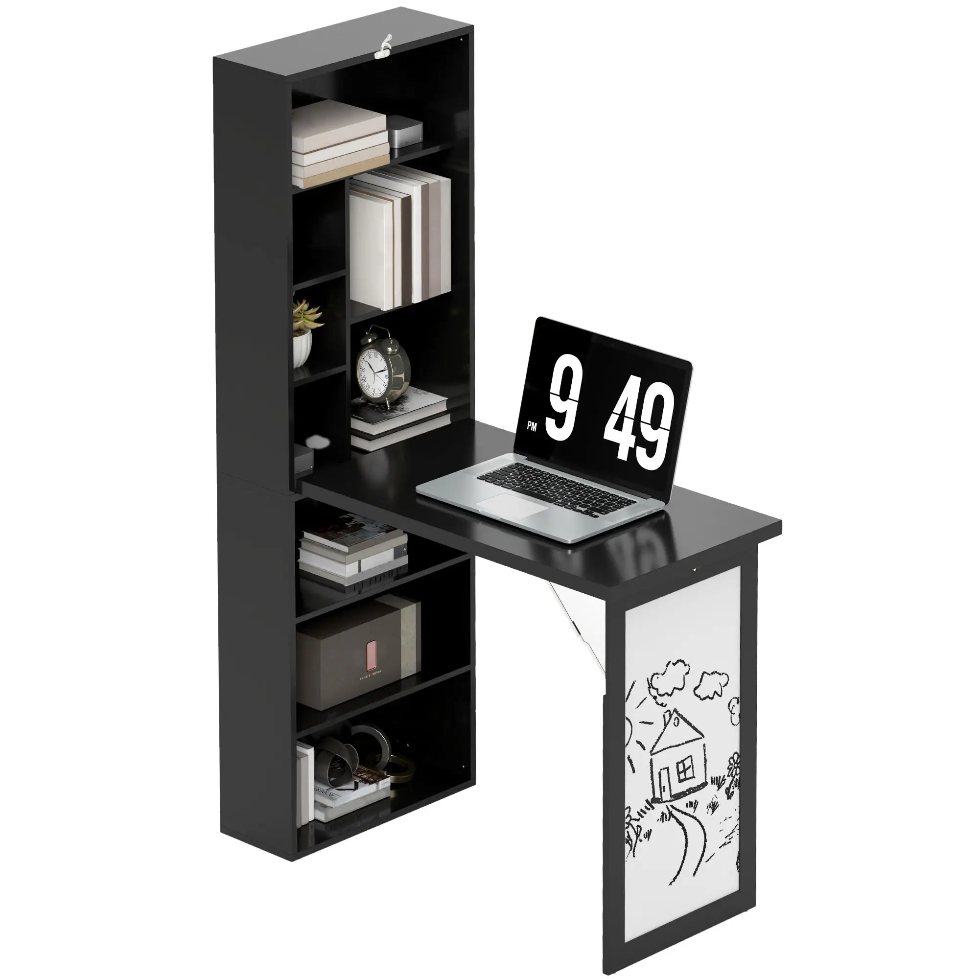 Fold-Out Convertible Office Desk, Wall Mount, Black Writing Desks Black, White at Gallery Canada