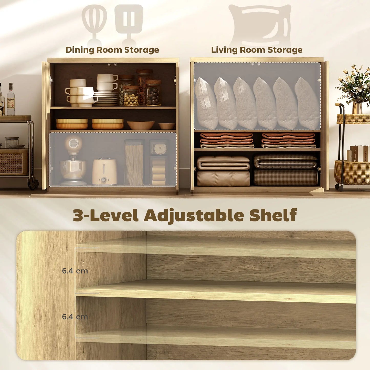 30.7" Oak Sideboard Buffet Cabinet, Modern Kitchen Storage Bar Cabinets at Gallery Canada
