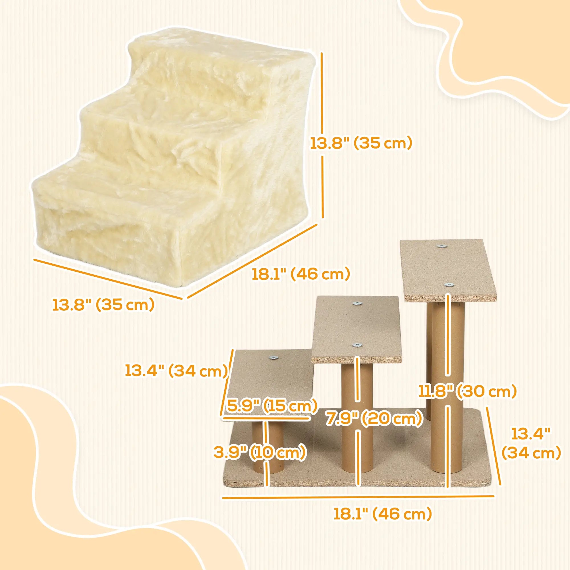 3-Step Dog Ramp for Sofa, Bed, Couch, Removable Cover, Beige Dog Stairs at Gallery Canada