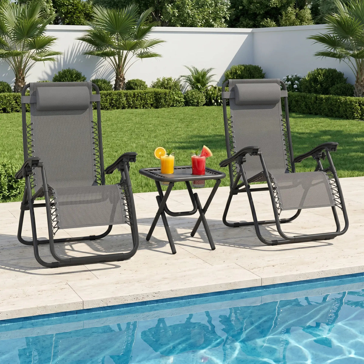 Zero Gravity Chair Set of 2, Patio Chair with Side Table, Grey Lounger Chairs at Gallery Canada