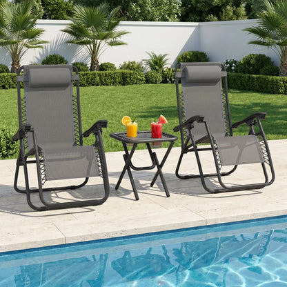 Zero Gravity Chair Set of 2, Patio Chair with Side Table, Grey Lounger Chairs at Gallery Canada