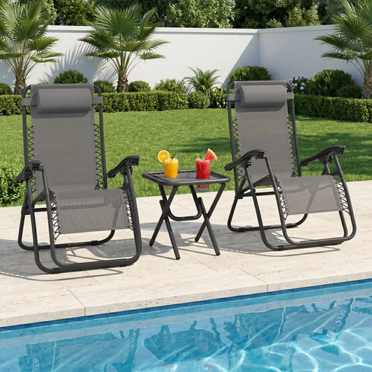 Zero Gravity Chair Set of 2, Patio Chair with Side Table, Grey Lounger Chairs Grey at Gallery Canada