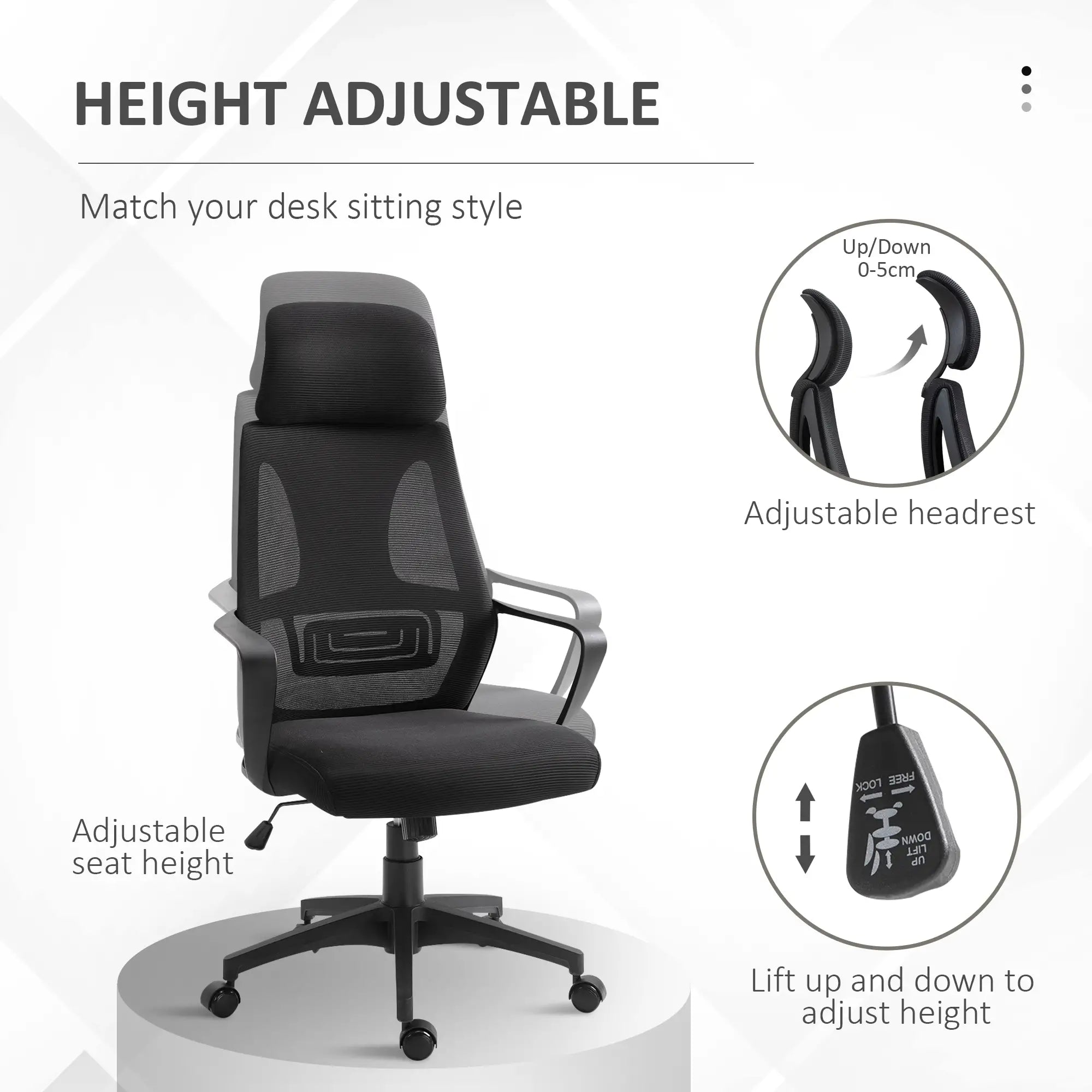 Mesh Office Chair, Adjustable Headrest, Ergonomic Desk Chair, Black Task Chairs at Gallery Canada