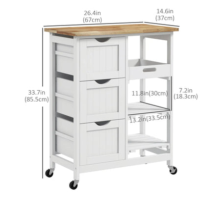 Kitchen Cart on Wheels, Wood Top, 3 Drawers, Shelves, Dining Kitchen Islands & Kitchen Carts at Gallery Canada