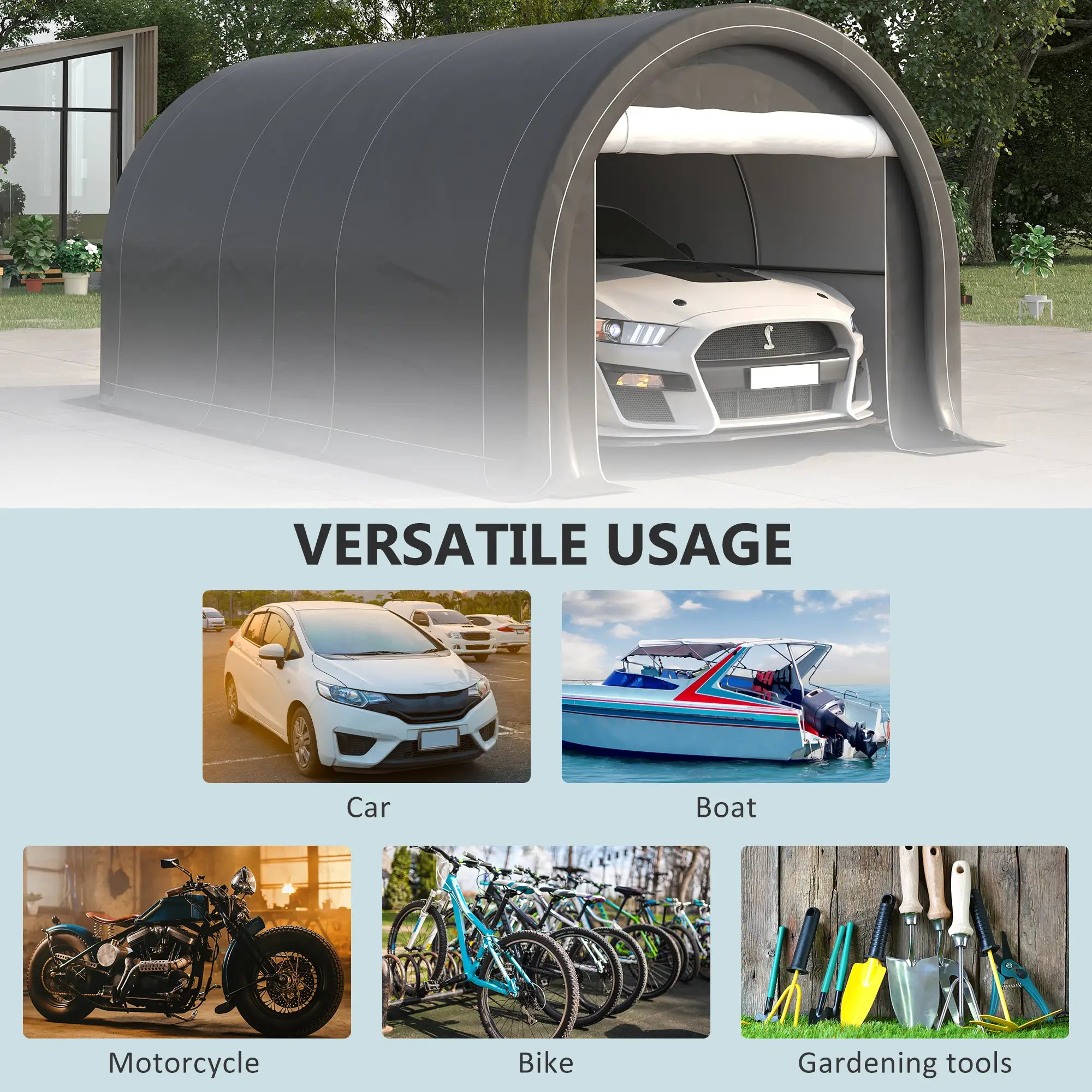 10' x 16' Heavy Duty Carport Tent, Zippered Door, PE Cover, Grey Car Shelters at Gallery Canada
