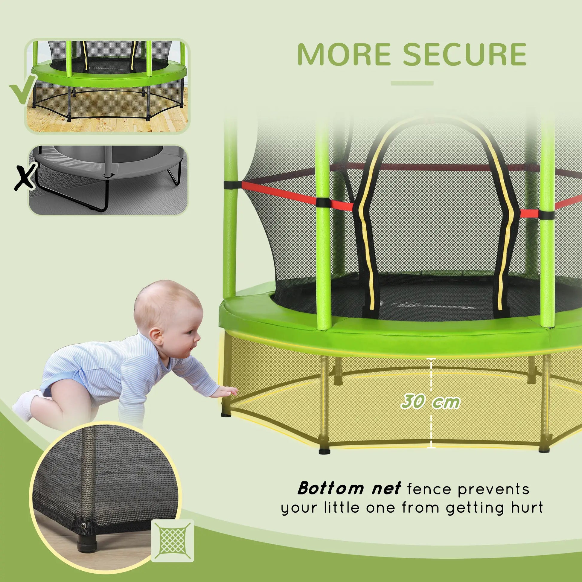 55 Inch Kids Trampoline with Enclosure Net, Indoor Outdoor, Green Trampolines at Gallery Canada