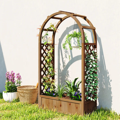 Raised Garden Bed With Arch Trellis, Planter Box, Dark Brown Wood Effect, Dark Brown Wooden Planter Boxes at Gallery Canada