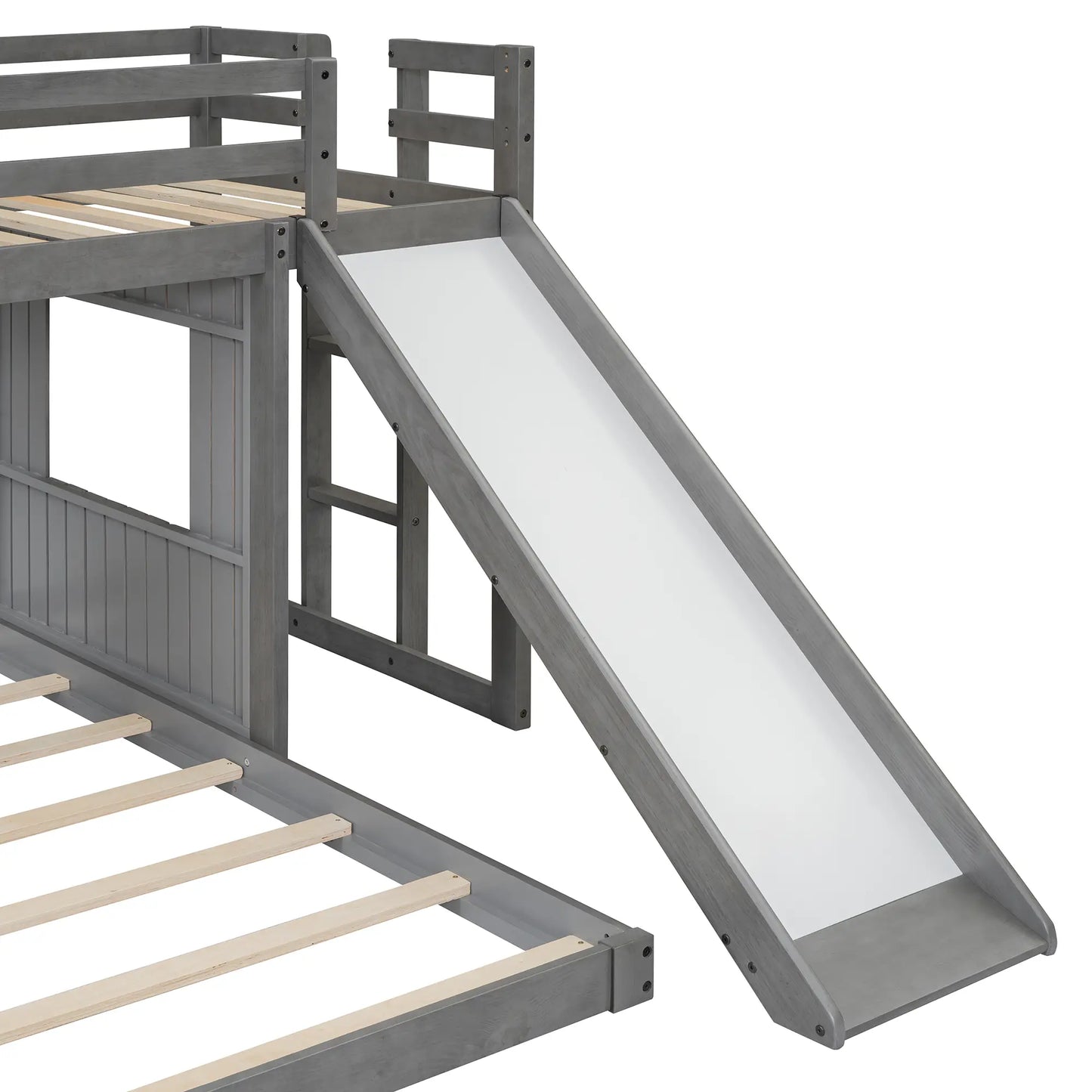 Twin Over Full Bunk Bed, Farmhouse Style, 82" L x 89" W x 82.5" H, Antique Grey Bed Frames at Gallery Canada