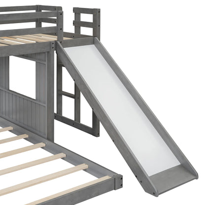 Twin Over Full Bunk Bed, Farmhouse Style, 82" L x 89" W x 82.5" H, Antique Grey Bed Frames at Gallery Canada