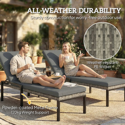 Outdoor Chaise Lounge Chairs, Set of 2 Wicker Patio Chairs, 5-Level Adjustable Backrest Wicker Chaise Loungers at Gallery Canada