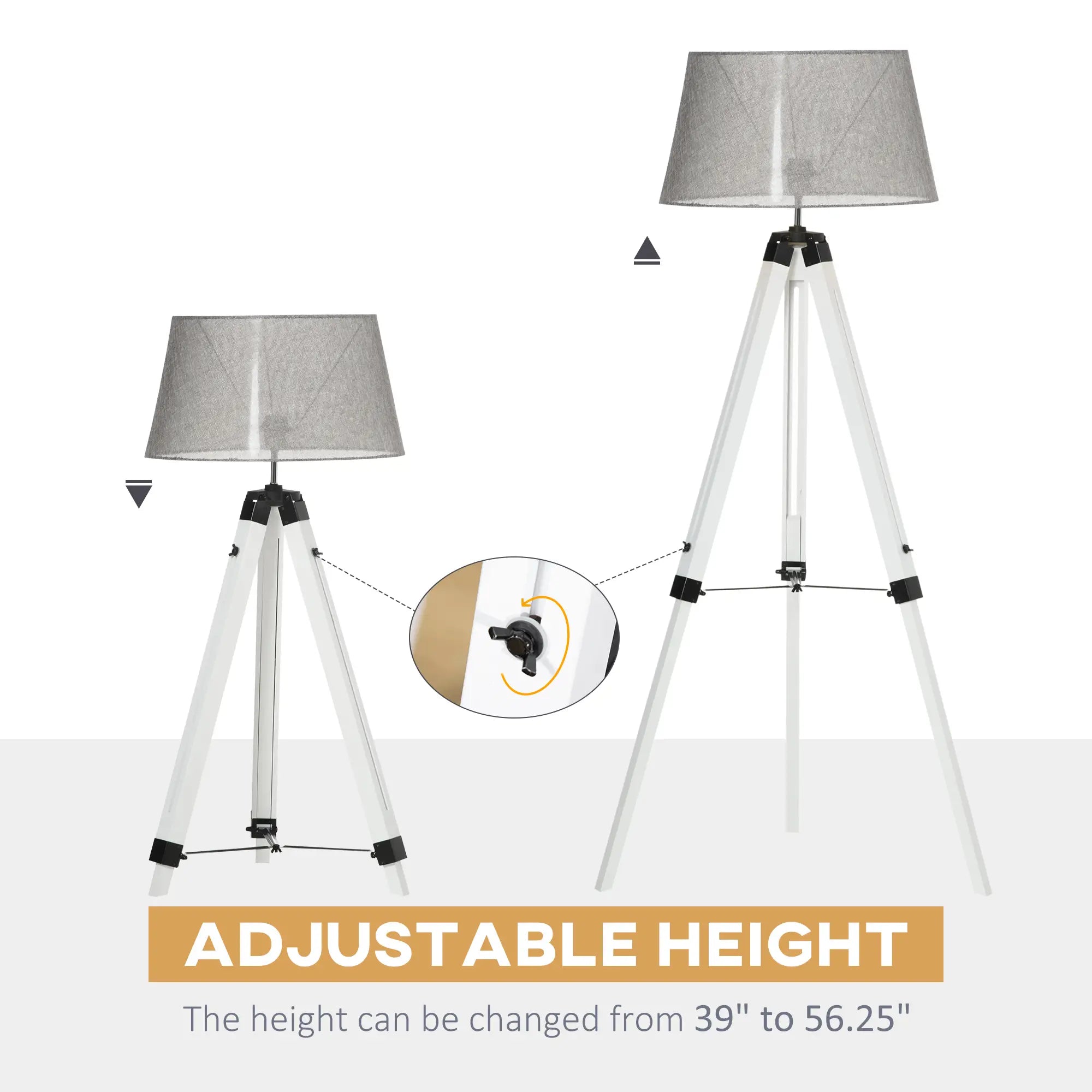 Adjustable Height Wooden Floor Lamp, E26 Base, and Grey, White Floor Lamps & Ceiling Fan Lights at Gallery Canada