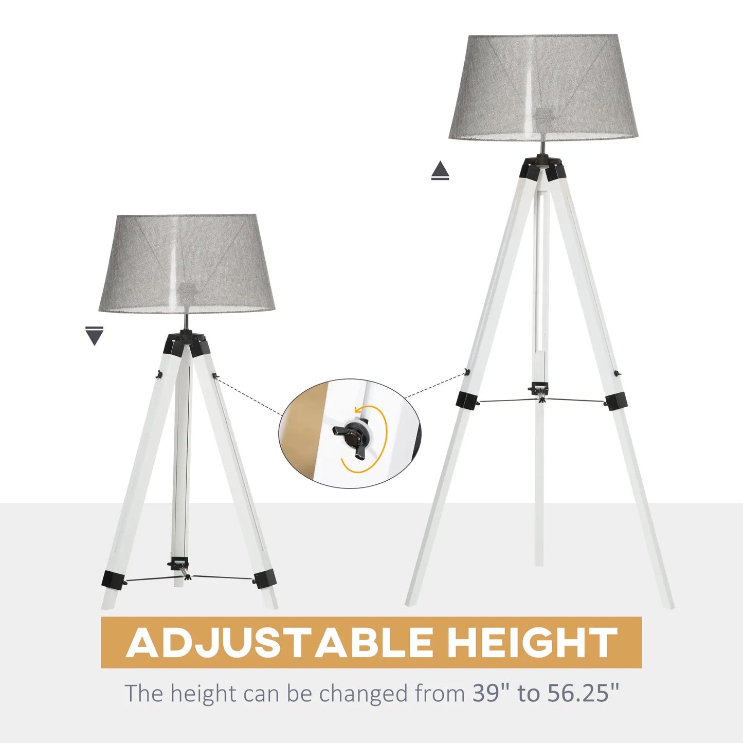 Adjustable Height Wooden Floor Lamp, E26 Base, and Grey, White Floor Lamps & Ceiling Fan Lights at Gallery Canada