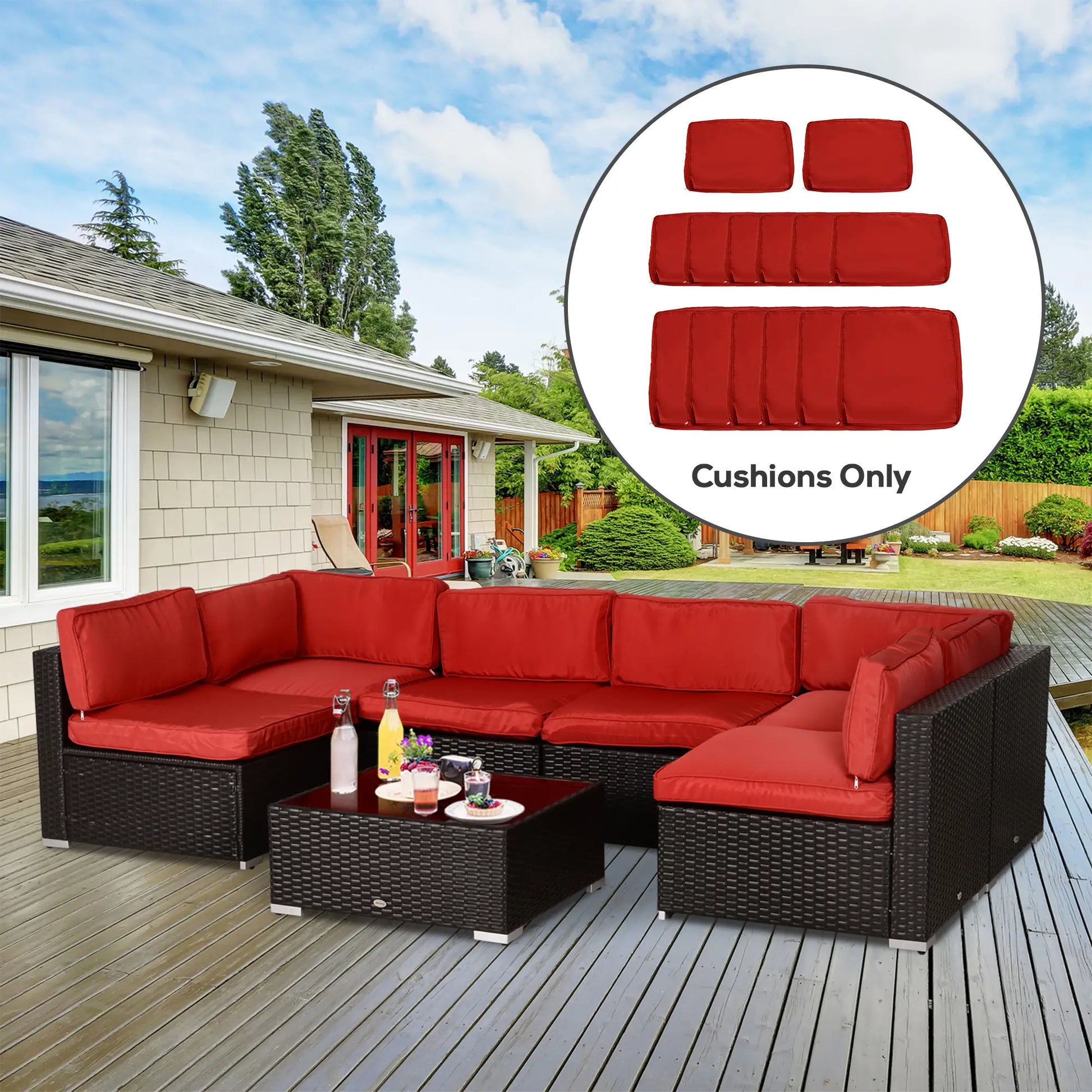 14pc Patio Rattan Sofa Set, Polyester Cover Replacement, Red Patio Chair Cushions at Gallery Canada