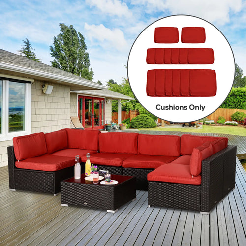 14pc Patio Rattan Sofa Set, Polyester Cover Replacement, Red