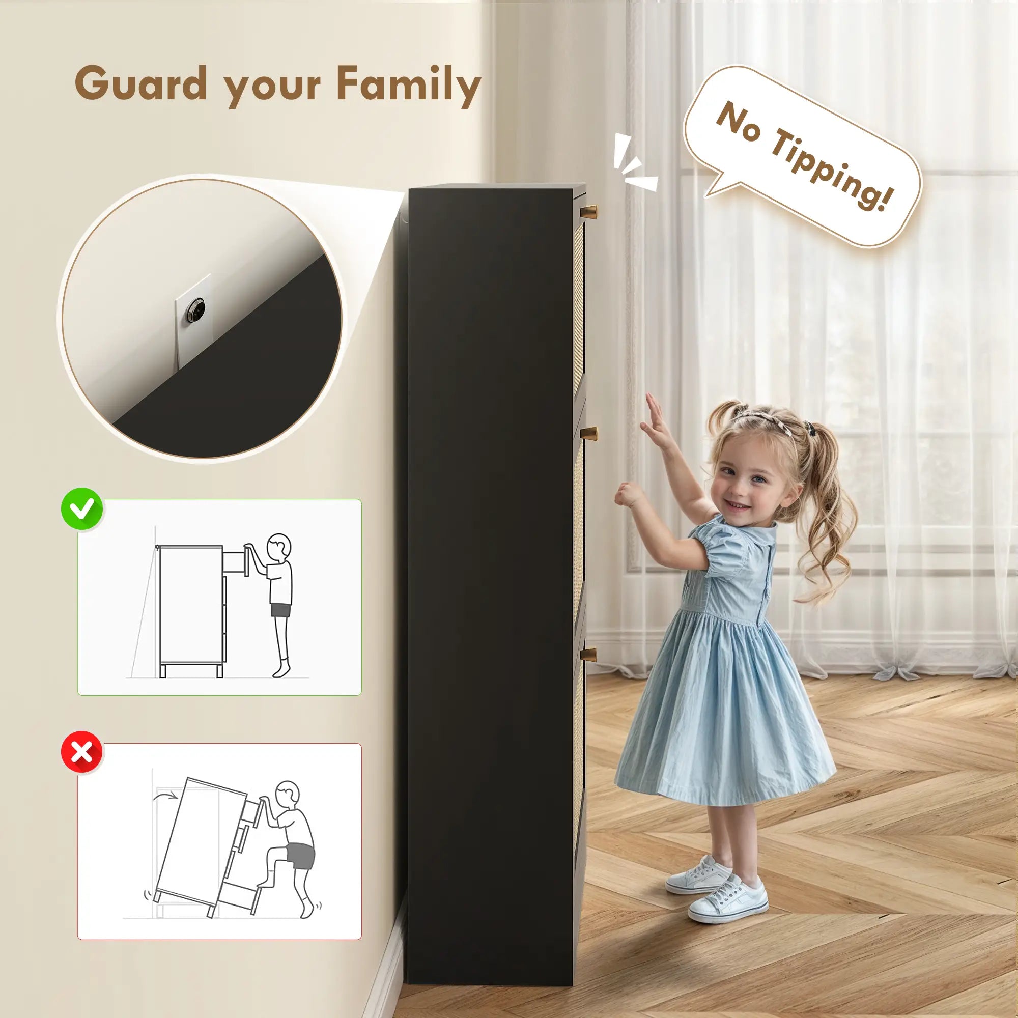 Rattan Shoe Storage Cabinet, 3 Flip Drawers, Adjustable Shelves, 18 Pairs, Black Shoe Storage Cabinets & Racks at Gallery Canada