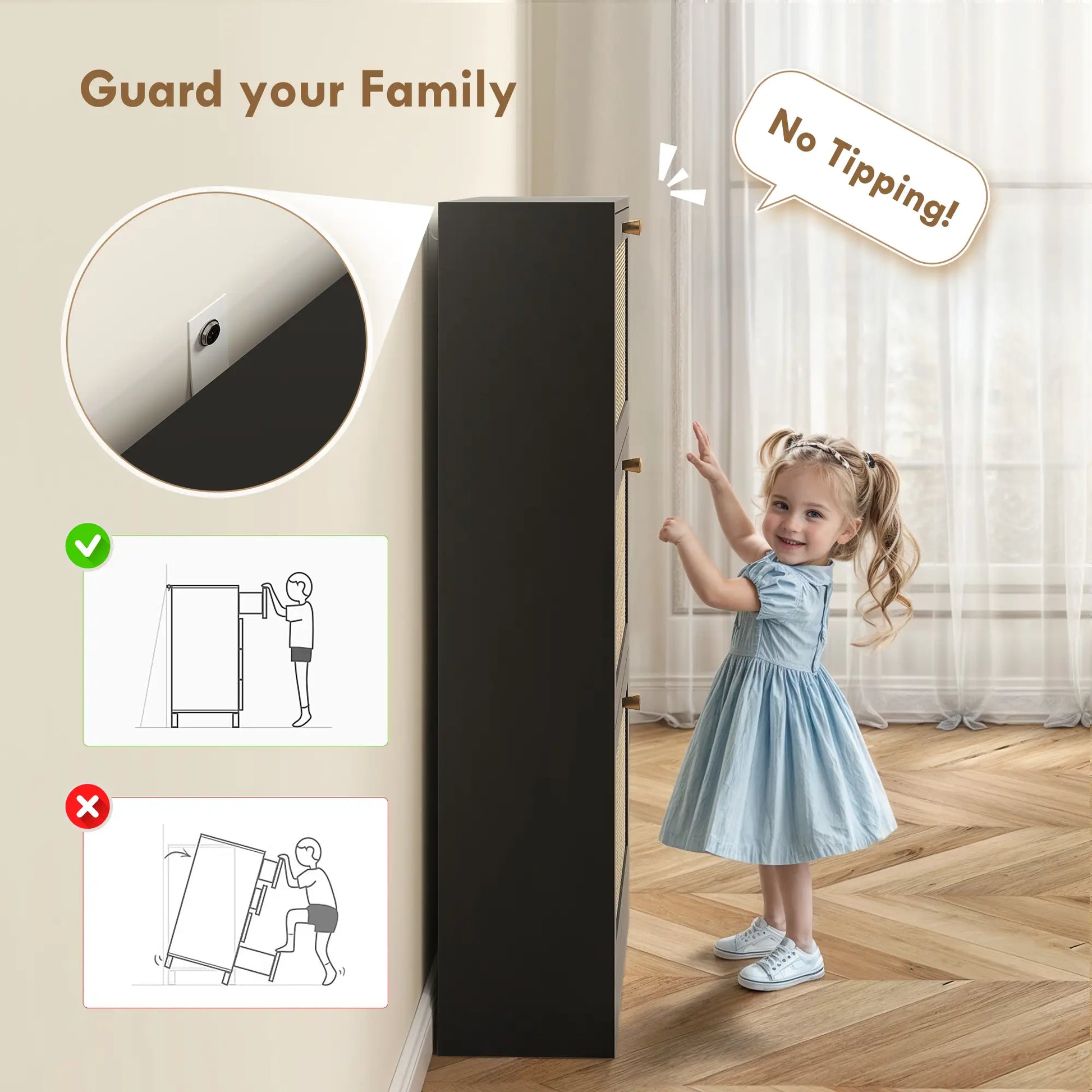 Rattan Shoe Storage Cabinet, 3 Flip Drawers, Adjustable Shelves, 18 Pairs, Black Shoe Storage Cabinets & Racks at Gallery Canada