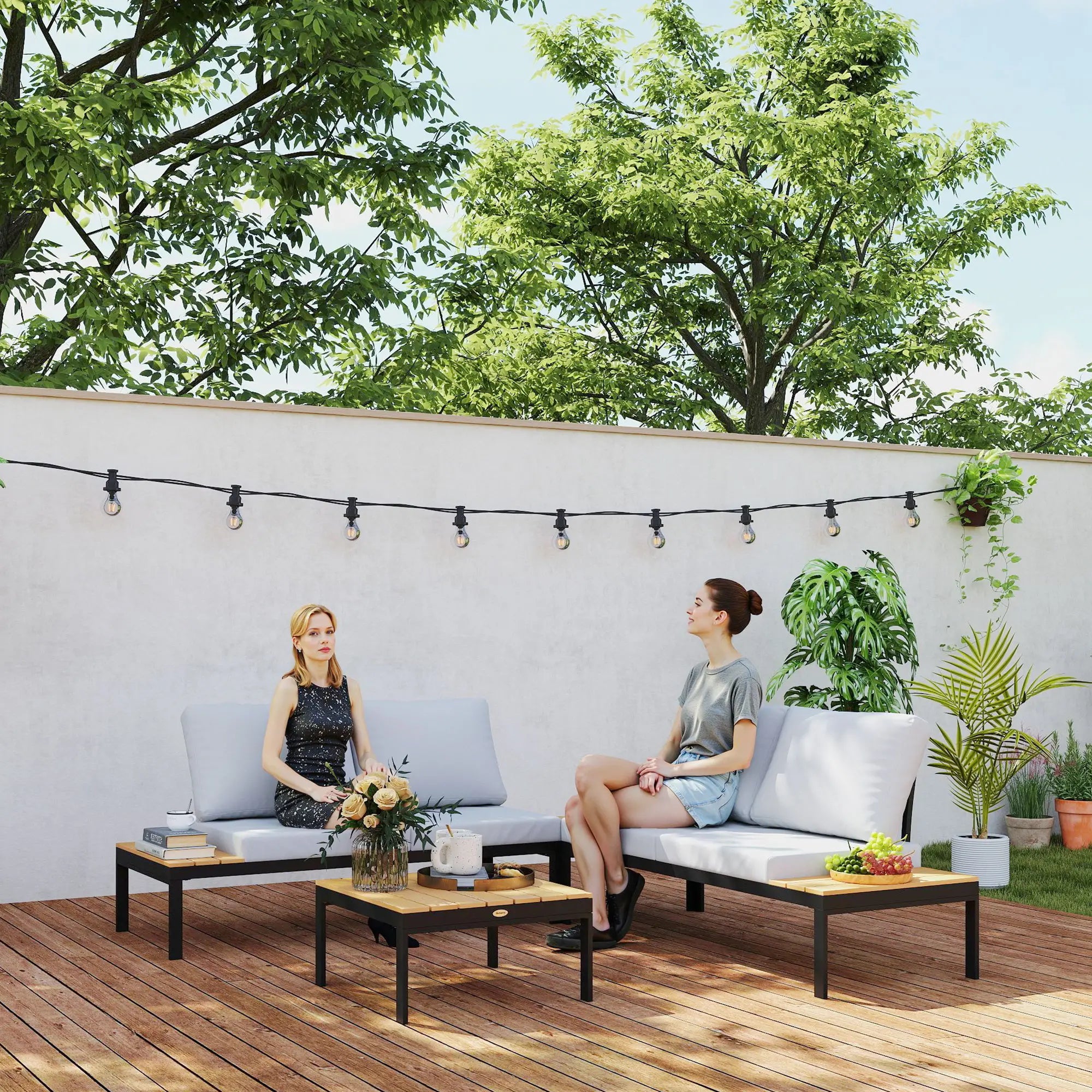 4 Piece L Shaped Garden Set, 4 Seater Outdoor Corner, Teak Patio Furniture Sets at Gallery Canada