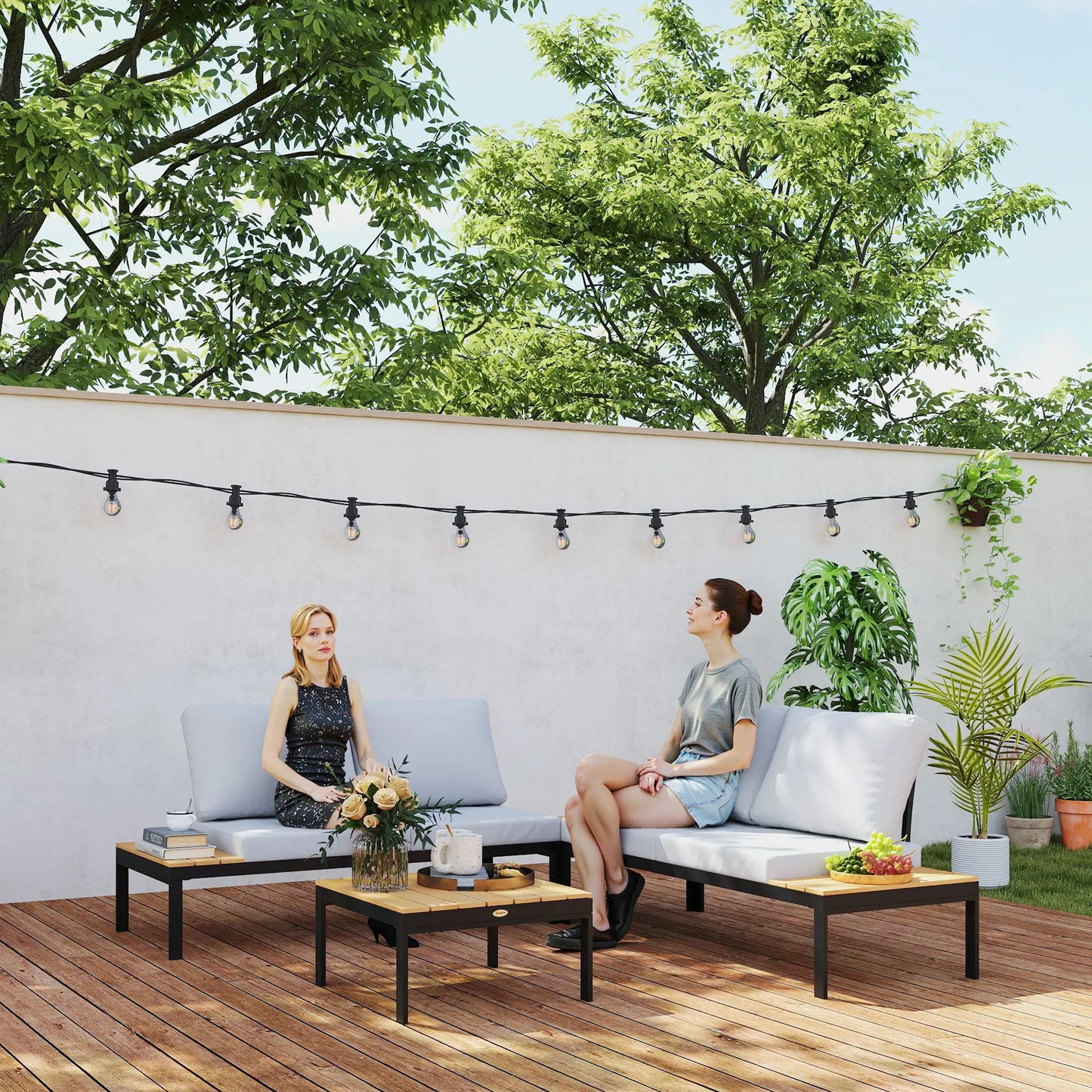 4 Piece L Shaped Garden Set, 4 Seater Outdoor Corner, Teak Patio Furniture Sets at Gallery Canada