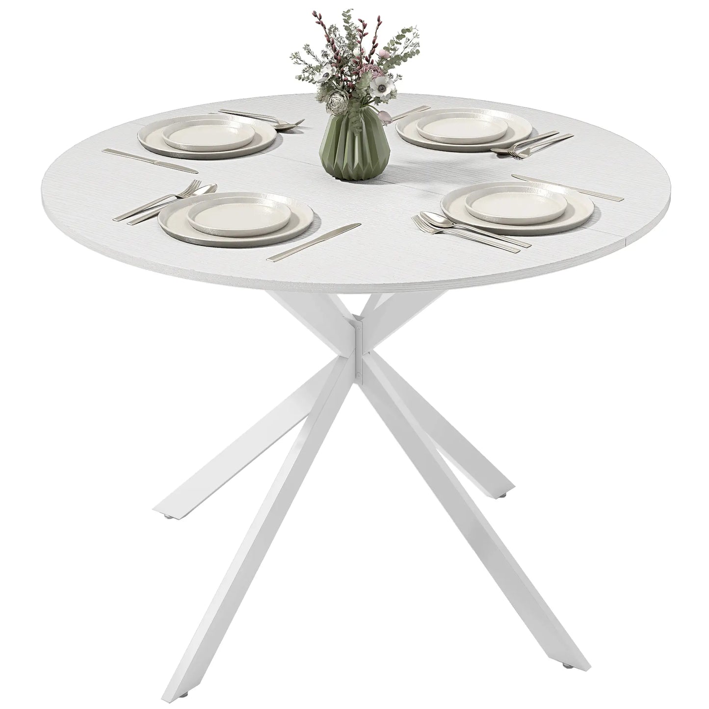 40" Round Kitchen Table For 4, Industrial Dining Table, White Oak, White Dining Tables White Oak, White at Gallery Canada