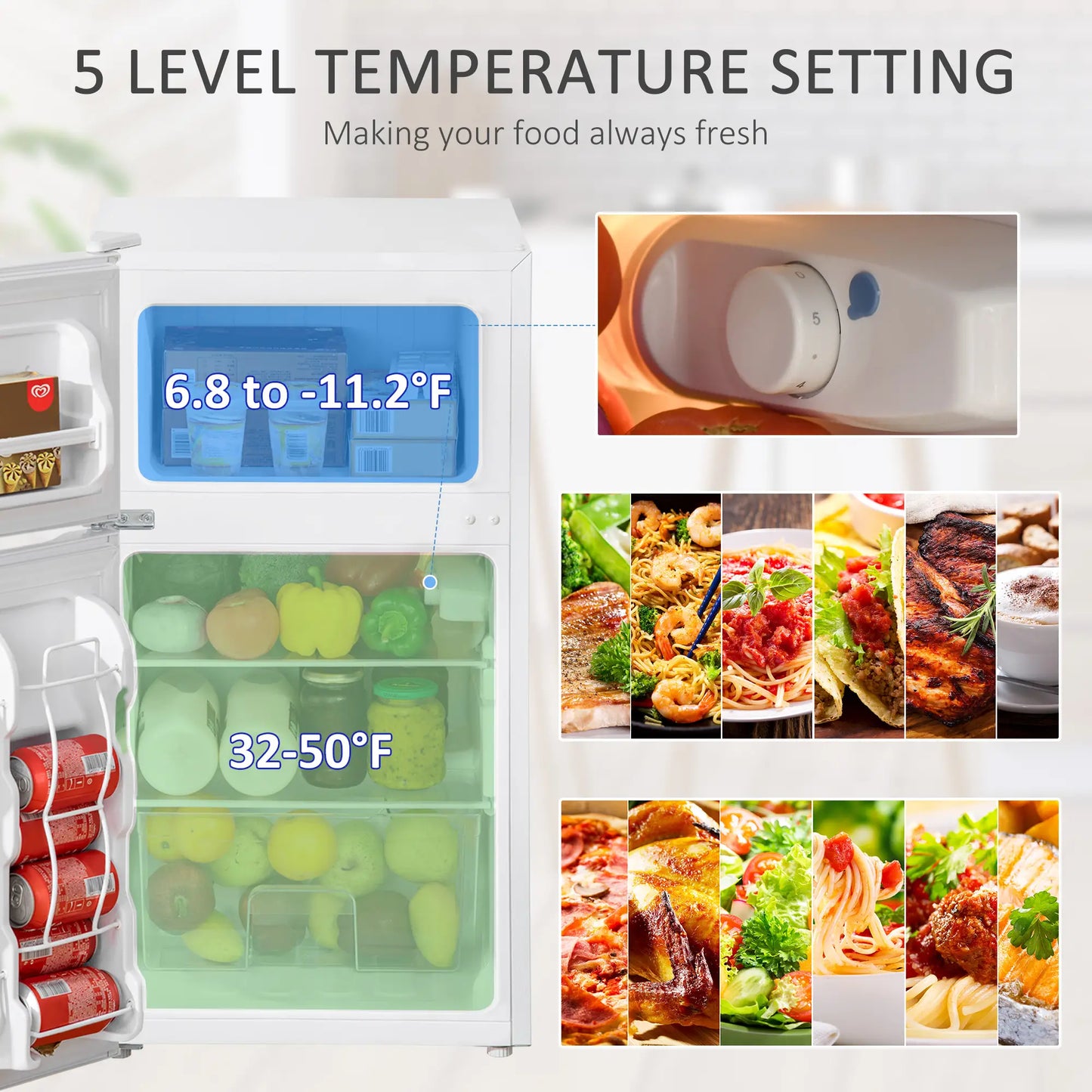 3.2 Cu Ft Compact Refrigerator, Mini Fridge with Freezer, Adjustable Shelves, White Small Kitchen Appliances at Gallery Canada