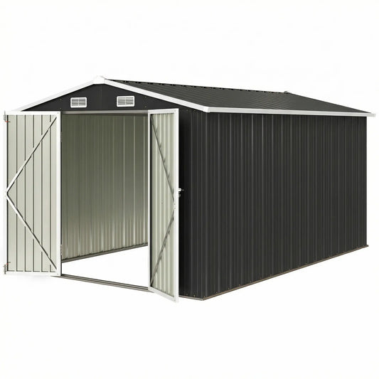 12' x 8' Metal Shed, Heavy Duty Outdoor Storage, Dark Grey Sheds Dark Grey at Gallery Canada