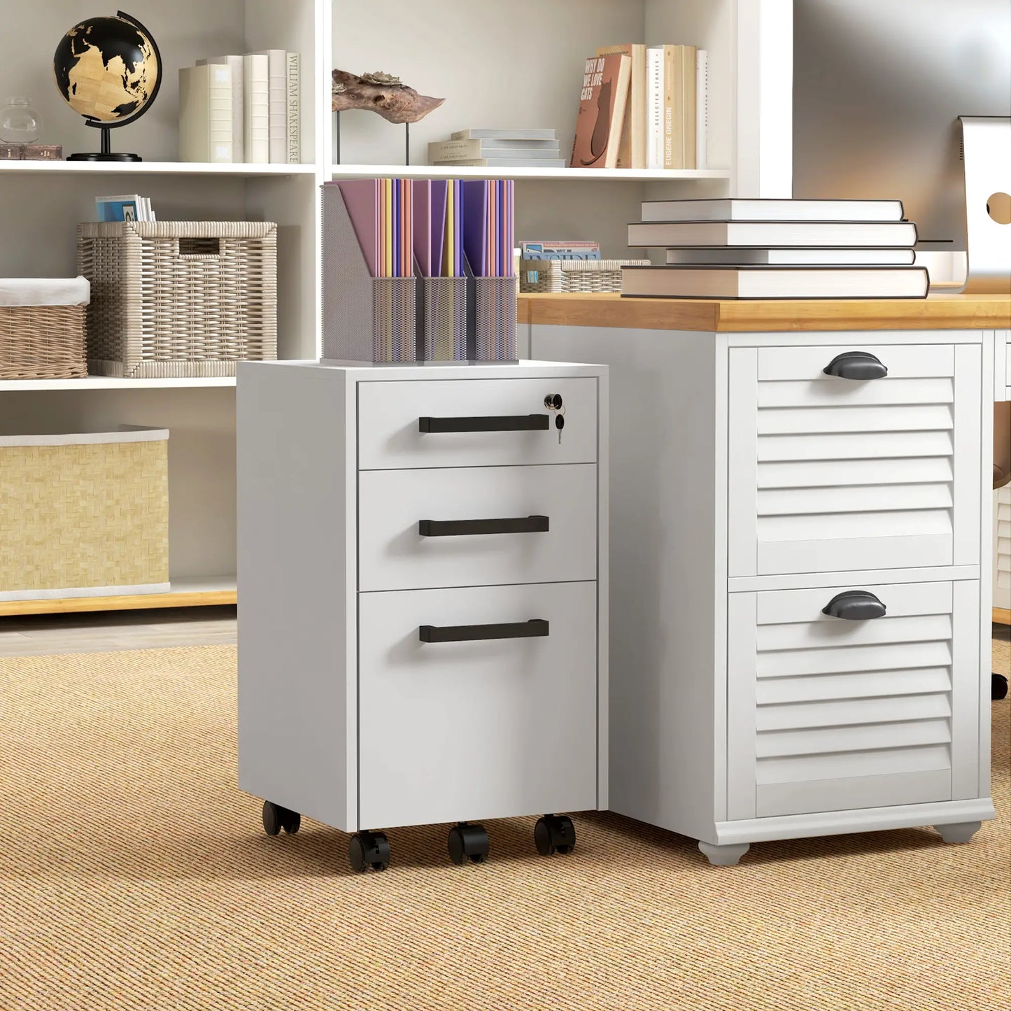Lockable 3 Drawer File Cabinet, Hanging Bars, Letter A4 Size, White Office Cabinets & Cupboards at Gallery Canada