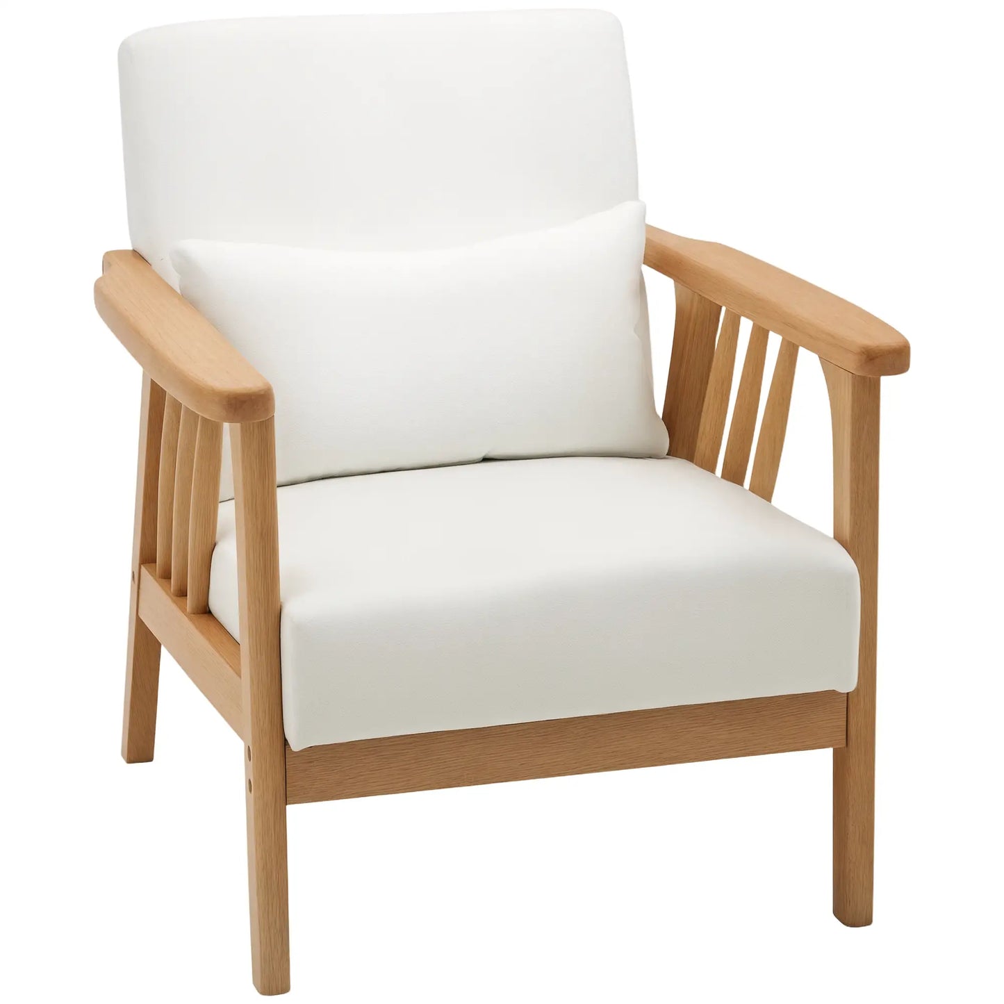 Upholstered Lounge Chair, Rubber Wood Frame, White Accent Chairs Cream at Gallery Canada