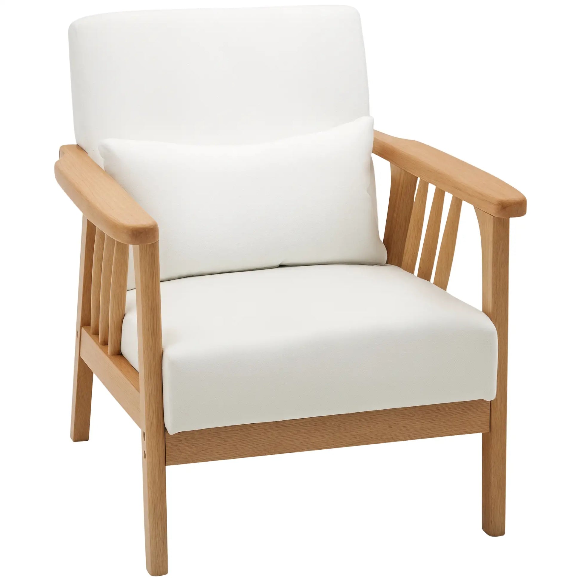 Upholstered Lounge Chair, Rubber Wood Frame, White Accent Chairs Cream at Gallery Canada