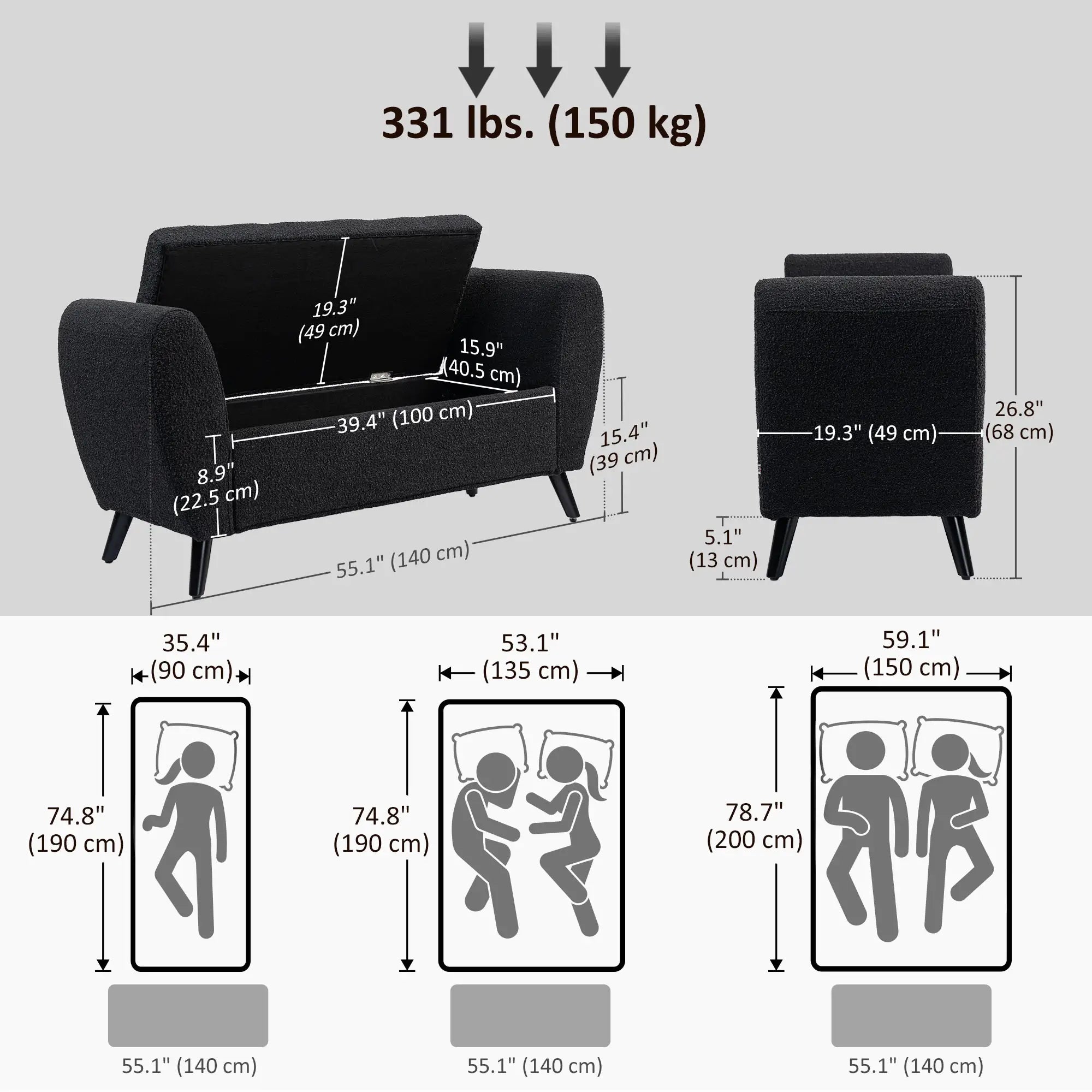 Upholstered Storage Bench with Arms, Modern Ottoman, Black Storage Ottomans & Benches at Gallery Canada