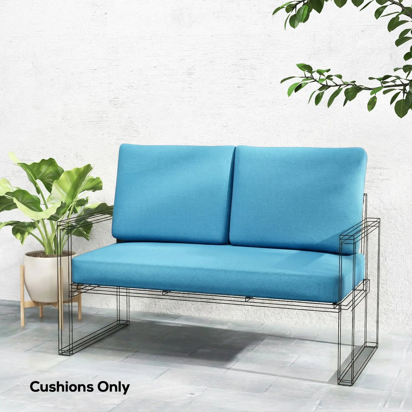 2 Seater 5" Thick Outdoor Seat Cushions, 7" Backrest, Turquoise Patio Chair Cushions at Gallery Canada