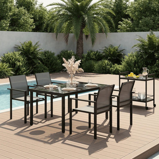 5 Piece Patio Dining Set, 4 Stackable Chairs, Tempered Glass Top Outdoor Dining Sets Black at Gallery Canada