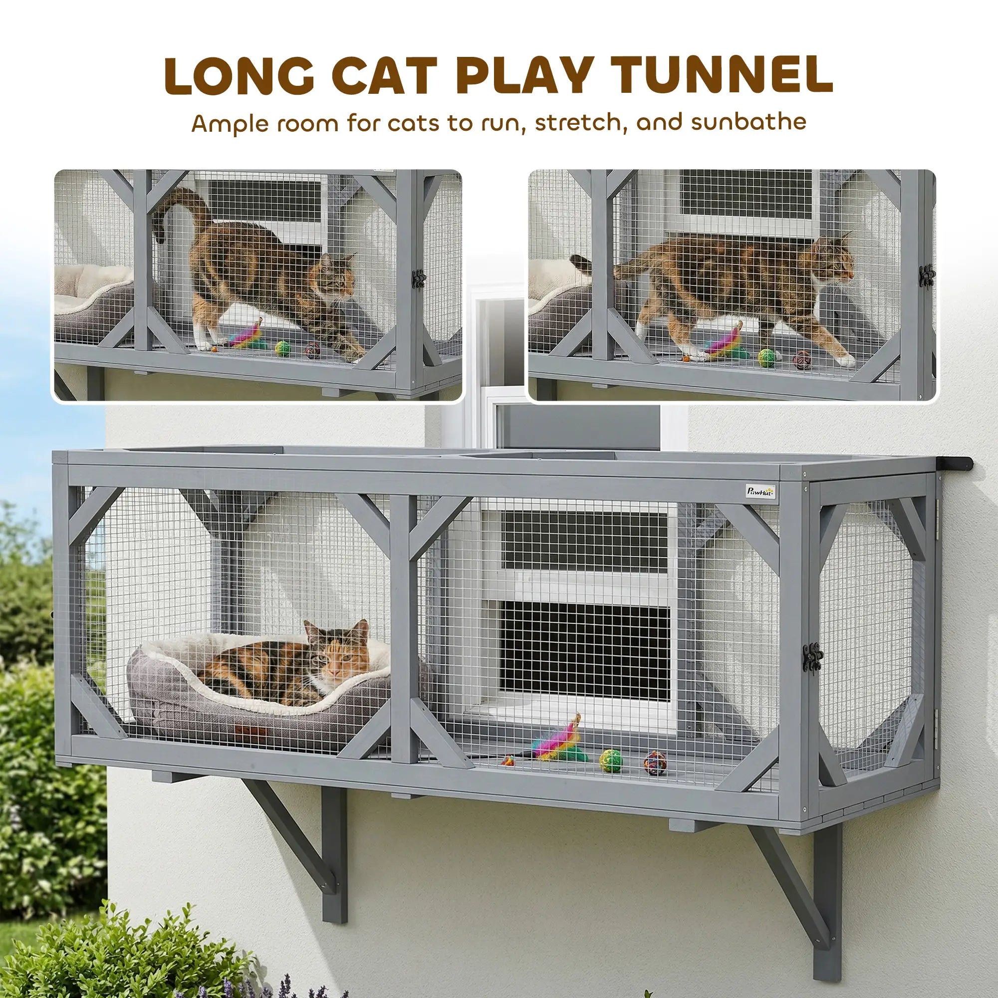 Wooden Cat Tunnel, Outdoor Cat Enclosure, 2 Doors, Extendable Design Outdoor Cat Enclosures at Gallery Canada