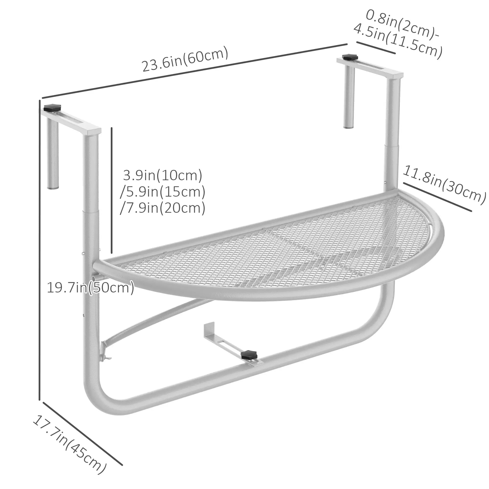 Adjustable Balcony Hanging Table, Metal Wall Desk, Outdoor Flower Stand, Half Round, White Balcony Table Hanging at Gallery Canada