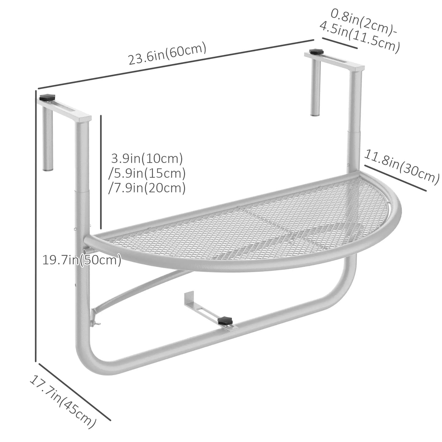 Adjustable Balcony Hanging Table, Metal Wall Desk, Outdoor Flower Stand, Half Round, White Balcony Table Hanging at Gallery Canada