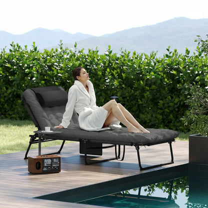 Folding Lounge Chair, 4-Level Reclining Back, Dark Grey Lounger Chairs at Gallery Canada