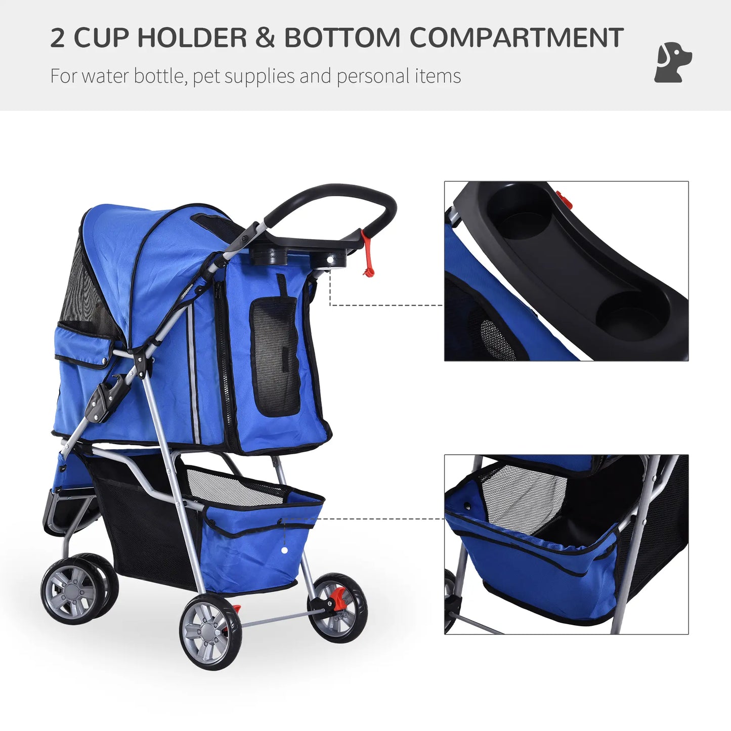 3 Wheel Foldable Dog Stroller, Storage Basket, Adjustable Canopy, Blue Dog Bike Trailers & Strollers at Gallery Canada