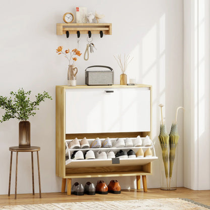 Narrow Shoe Cabinet, 2 Flip Drawers, Adjustable Shelves, Holds 16 Pairs, White Shoe Storage Cabinets & Racks at Gallery Canada