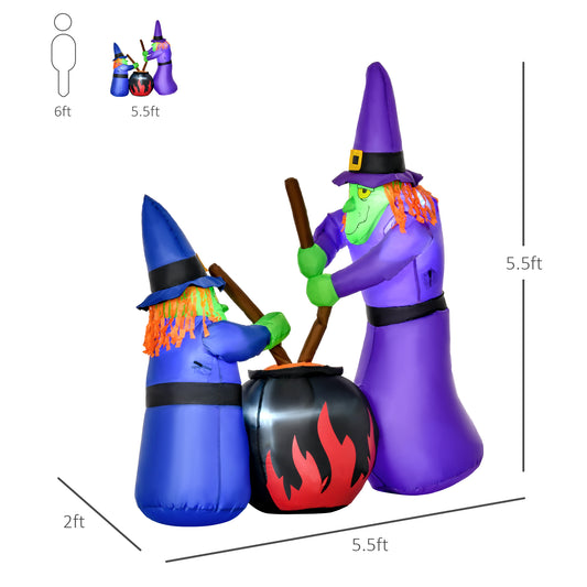 Outdoor Yard Colorful 5.5ft Blow Up Inflatable Halloween Two Old Witch and Magical Potions Decoration with LED for Indoor Outdoor House Party Display - Gallery Canada