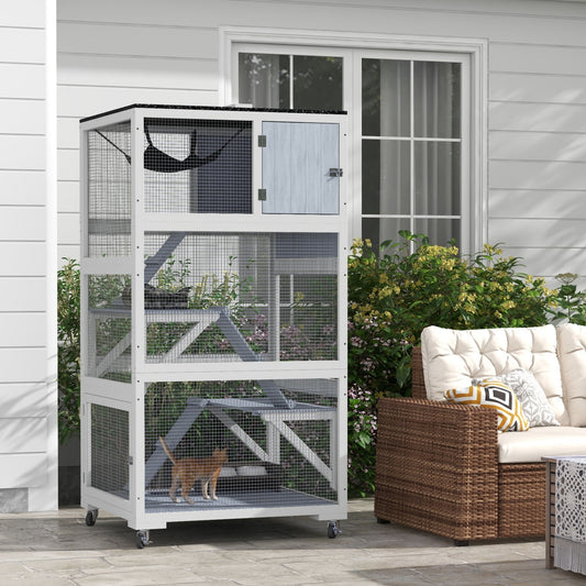 34" L Catio Outdoor Cat Enclosure on Wheels with Hammock Multiple Platforms Resting Condo Ramps, for 1-3 Cats - Gallery Canada