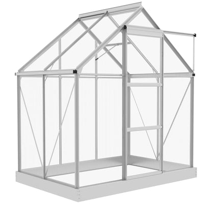 6' x 4' Walk-In Greenhouse, Polycarbonate, Sliding Door, Window, Aluminium Frame, Silver Walk In Greenhouses Silver, Clear at Gallery Canada