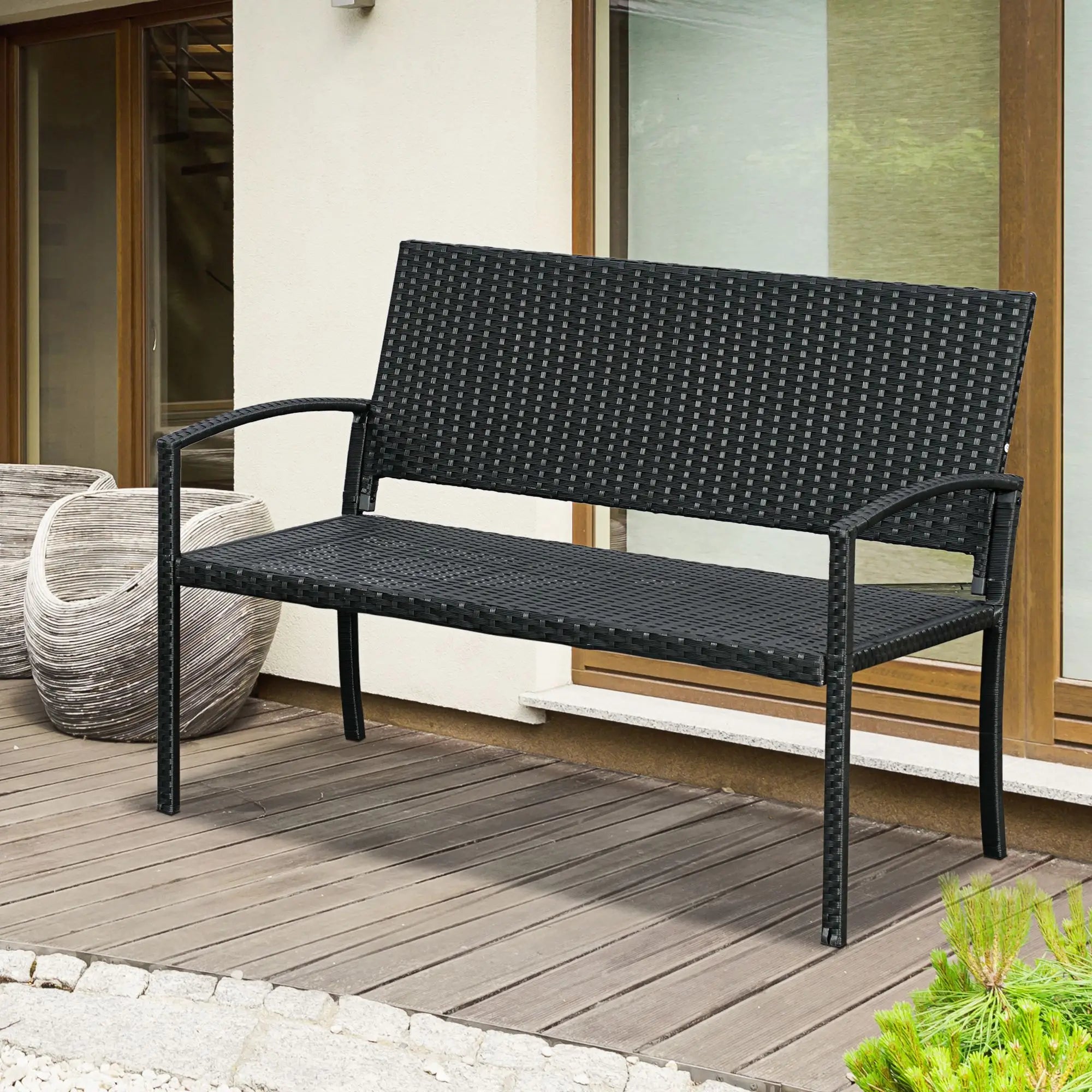 Rattan Wicker Loveseat, Garden Bench, Hand Woven, Portable, Black Patio Chairs at Gallery Canada
