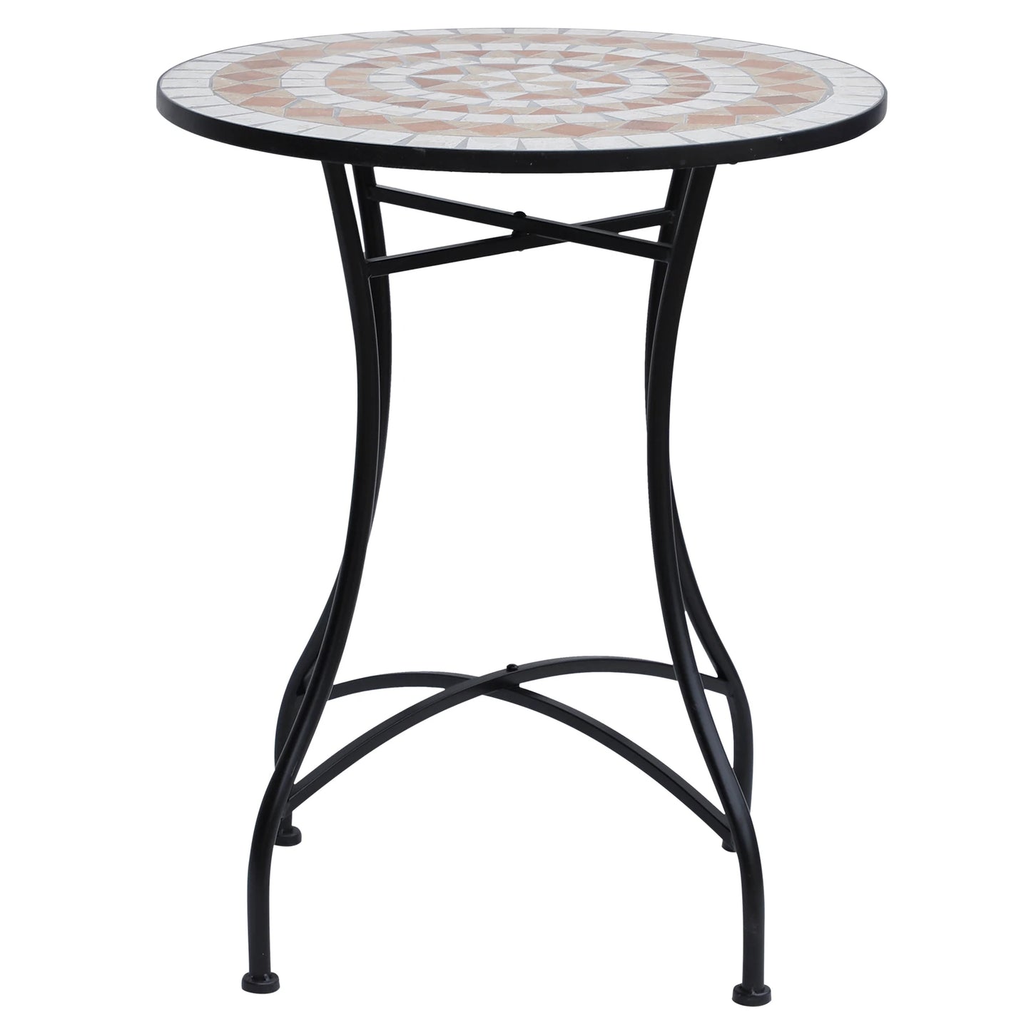 23.5" Round Mosaic Patio Table, Metal Outdoor Coffee Table, Ceramic Top Patio Side Tables Black, Orange and White at Gallery Canada