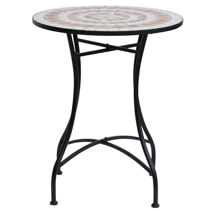 23.5" Round Mosaic Patio Table, Metal Outdoor Coffee Table, Ceramic Top Patio Side Tables Black, Orange and White at Gallery Canada